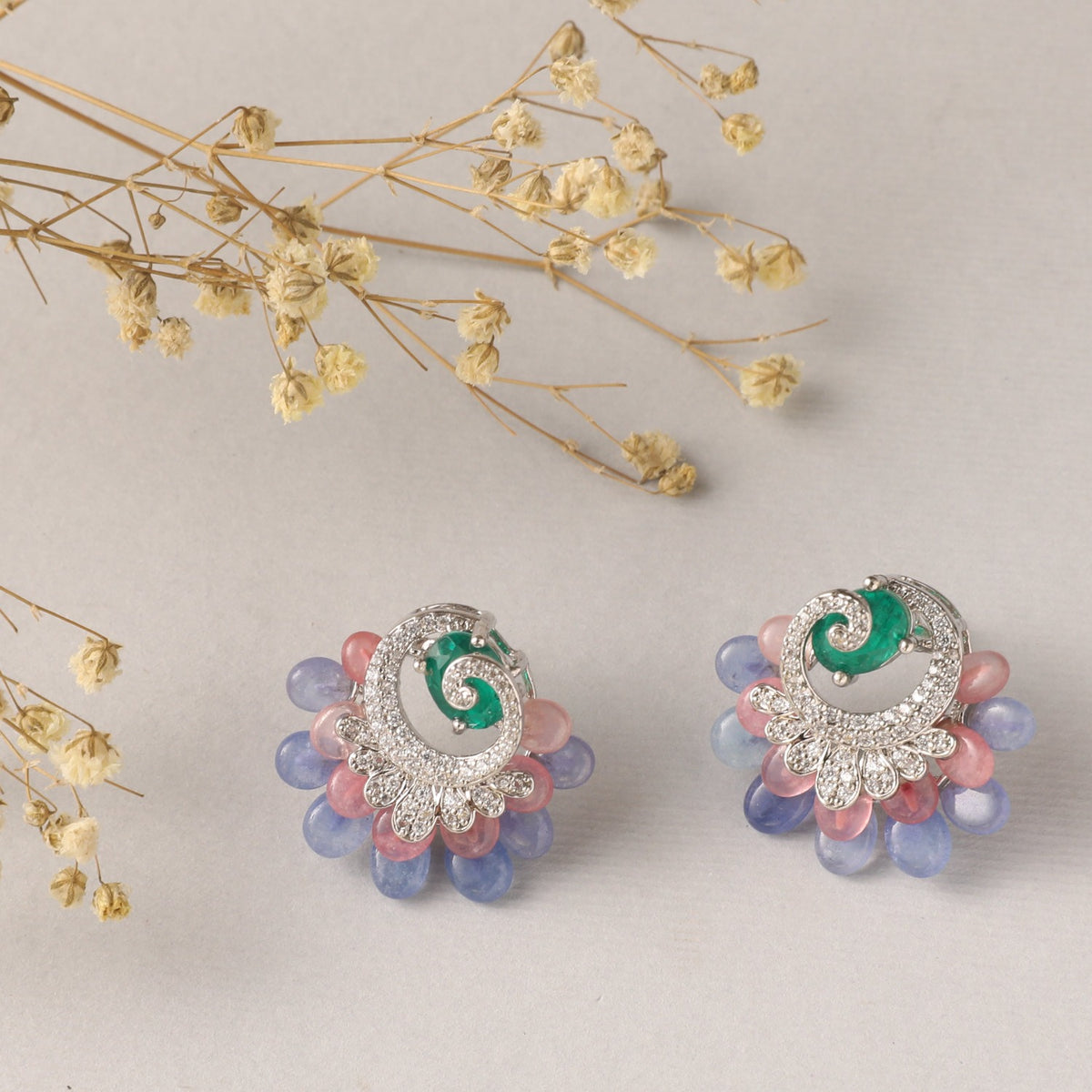 Floral Swirls CZ Stud Earrings