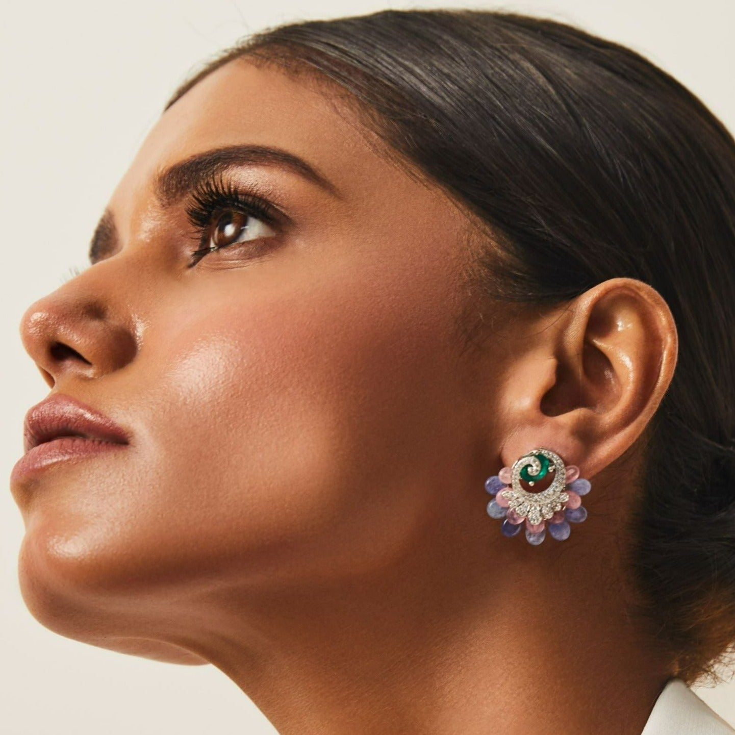 Floral Swirls CZ Stud Earrings