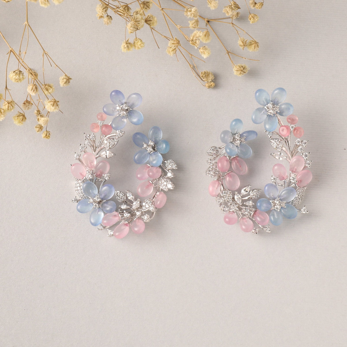 Floral wreath CZ Front-Back Hoop Earrings