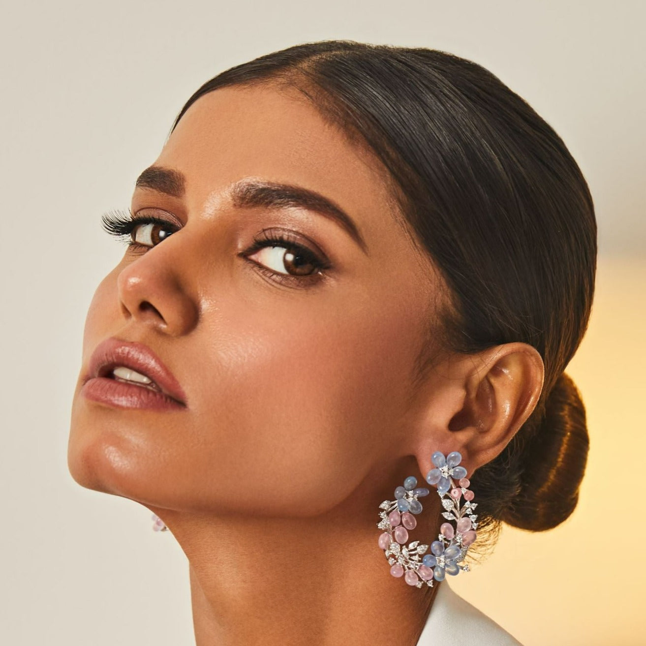 Earrings Floral Wreath CZ Front-Back Hoop Earrings