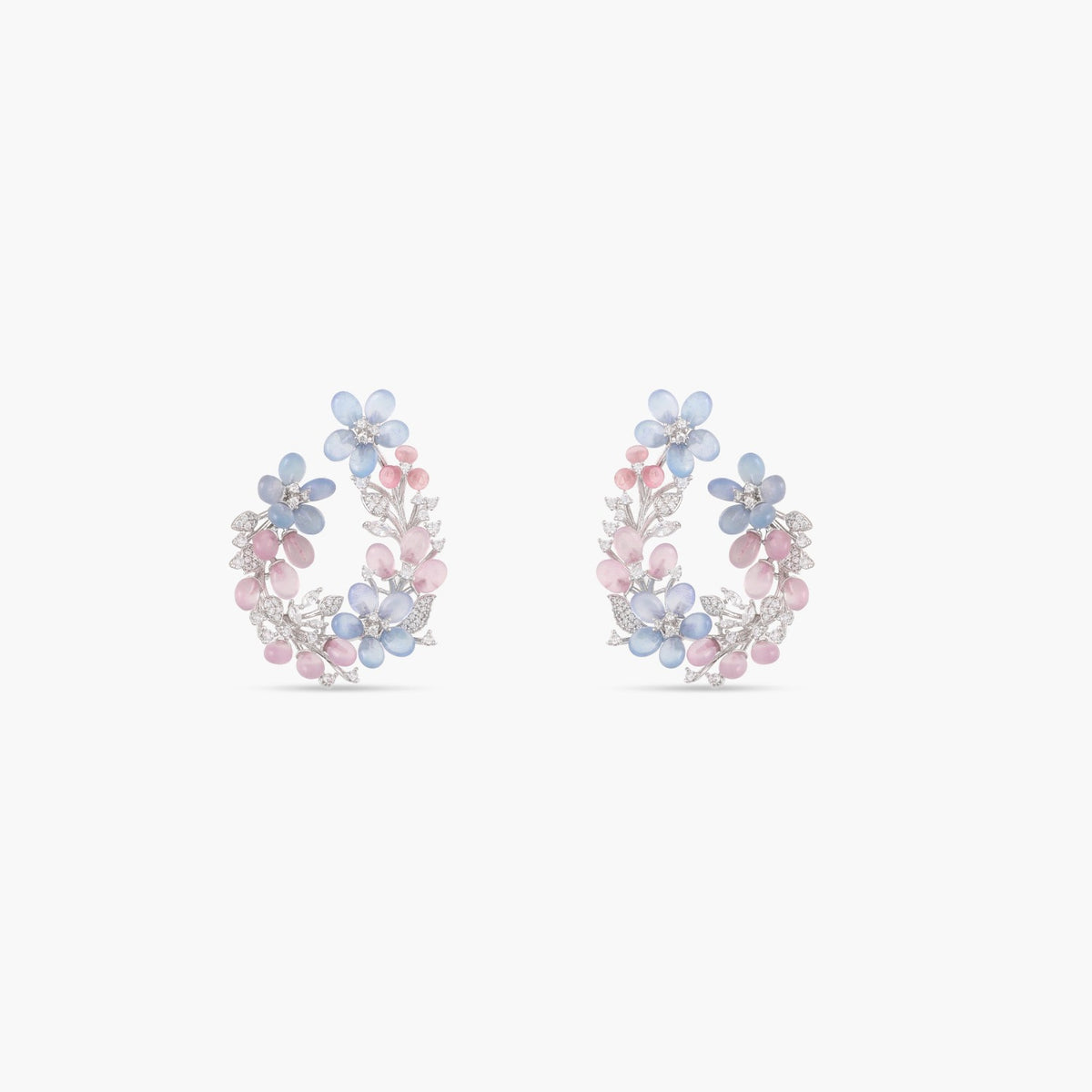 Floral wreath CZ Front-Back Hoop Earrings