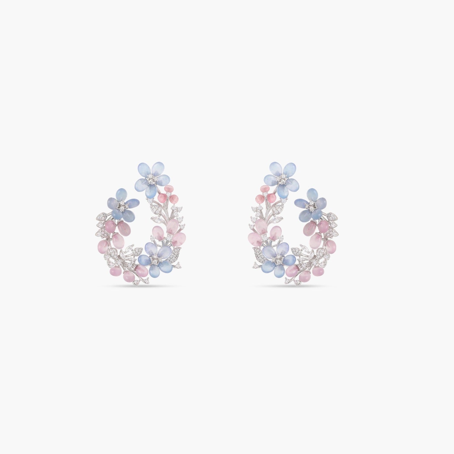 Earrings Floral Wreath CZ Front-Back Hoop Earrings