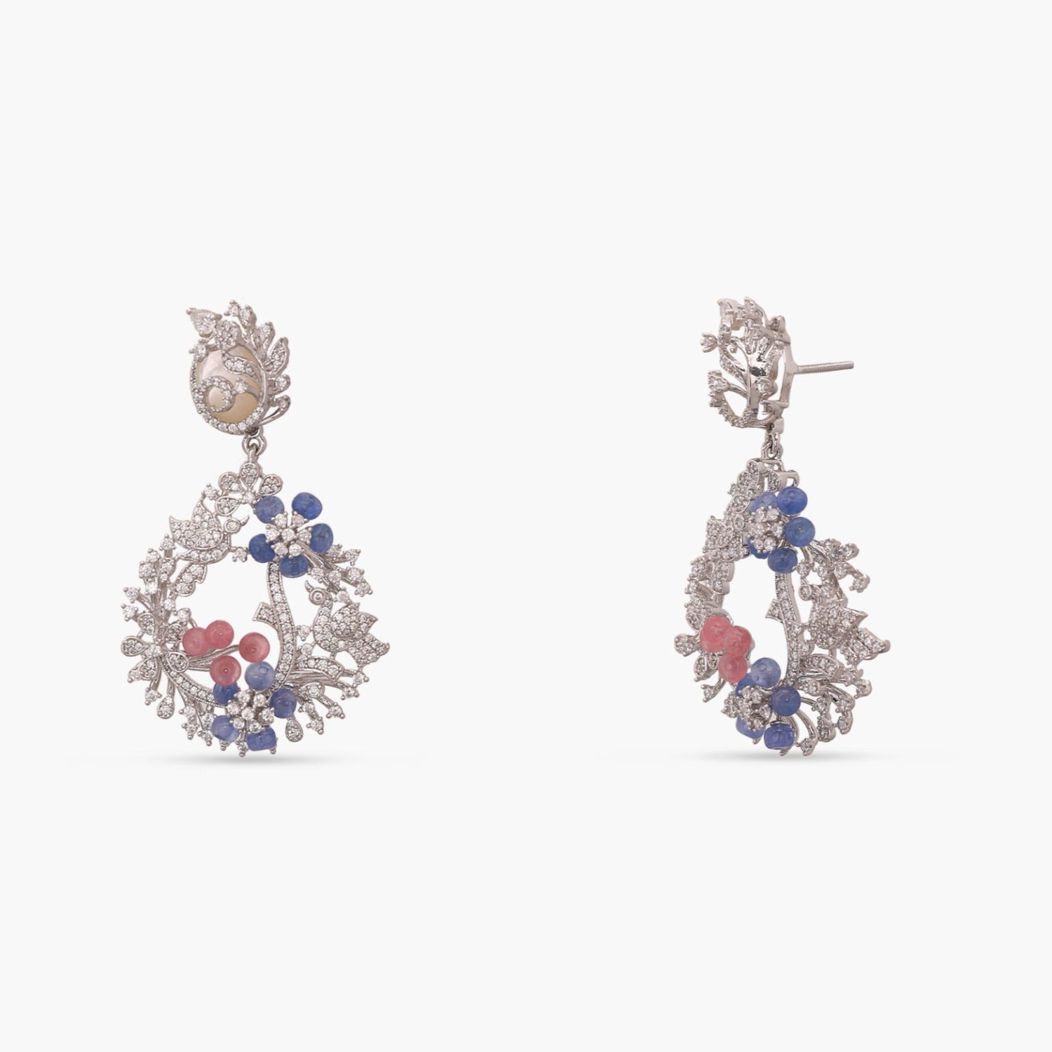 Floral Bouquet CZ Silver Statement Earrings