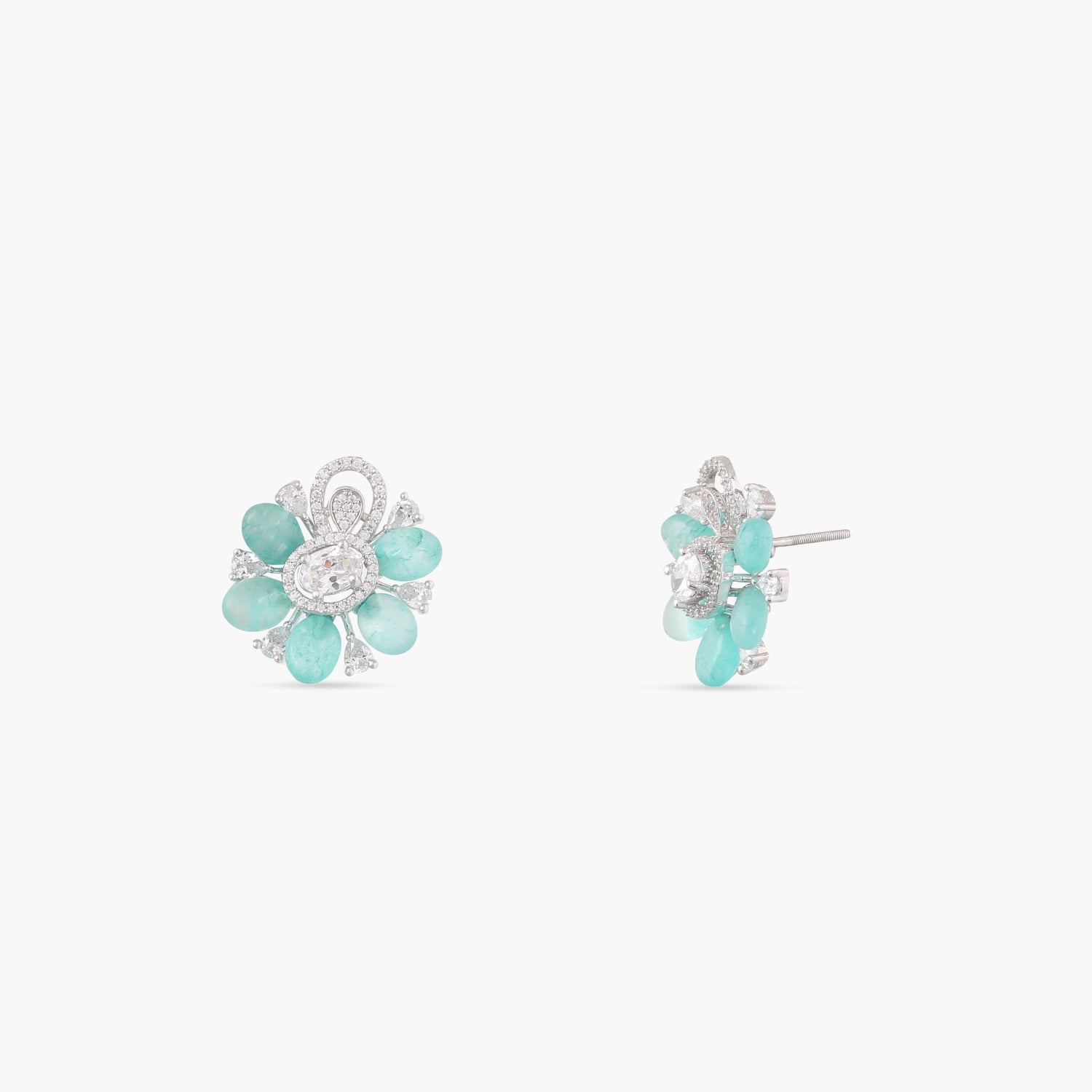 Garden Blooms Green Beads and CZ Stud Earrings