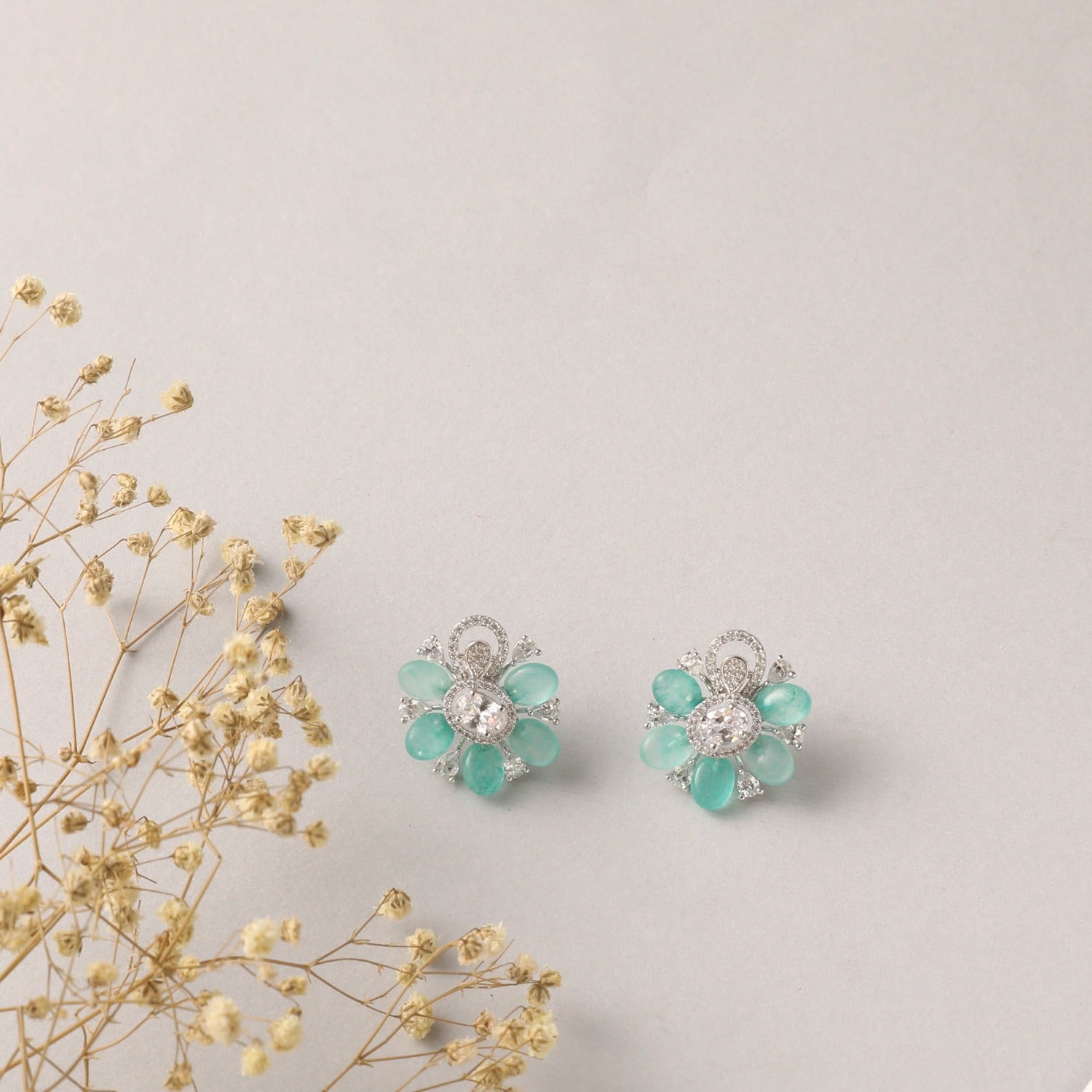 Garden Blooms Green Beads and CZ Stud Earrings