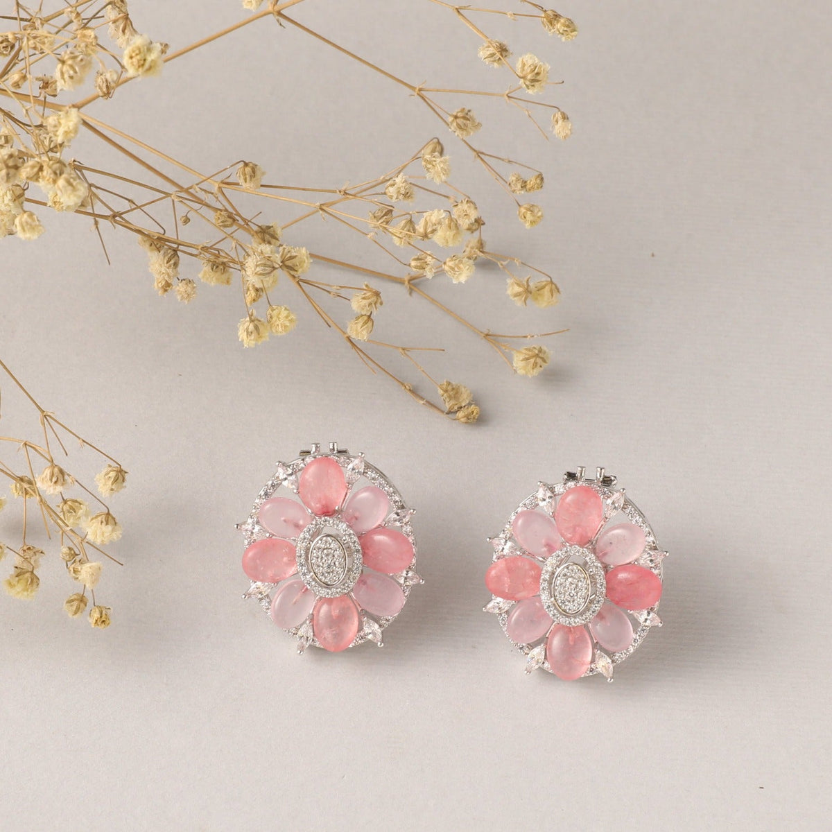 Earrings Pink Floral CZ Stud Earrings