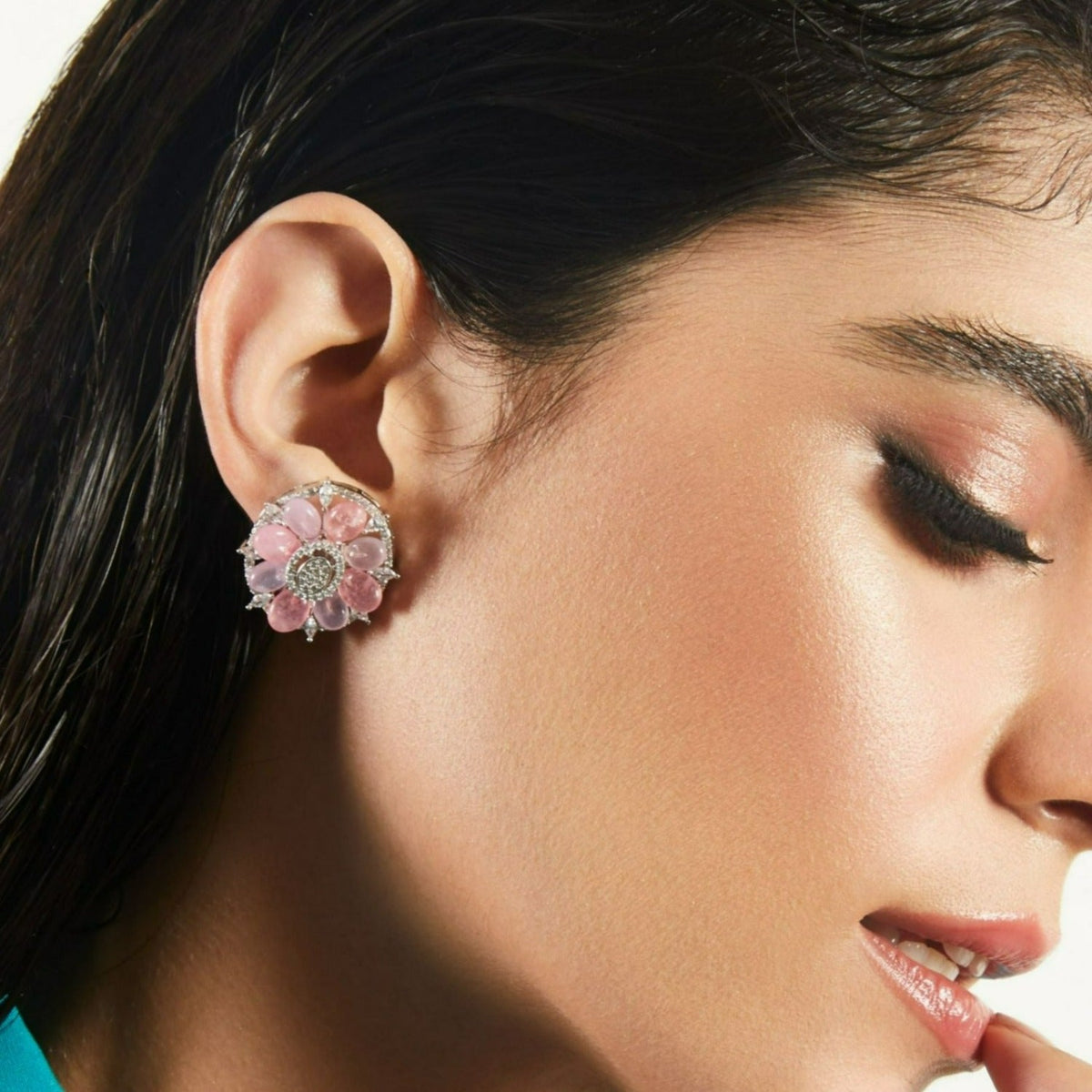 Earrings Pink Floral CZ Stud Earrings