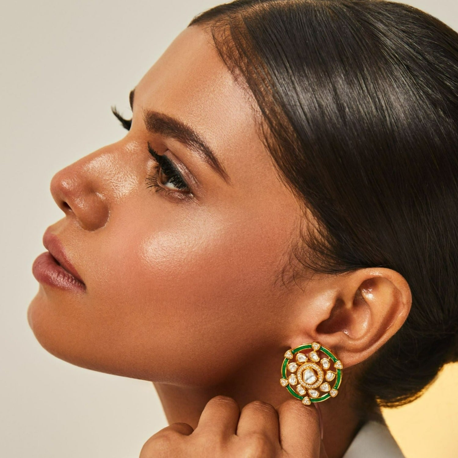 Earrings Timeless Moissanite Green Halo Stud Earrings