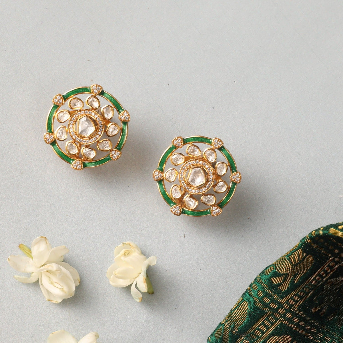 Earrings Timeless Moissanite Green Halo Stud Earrings