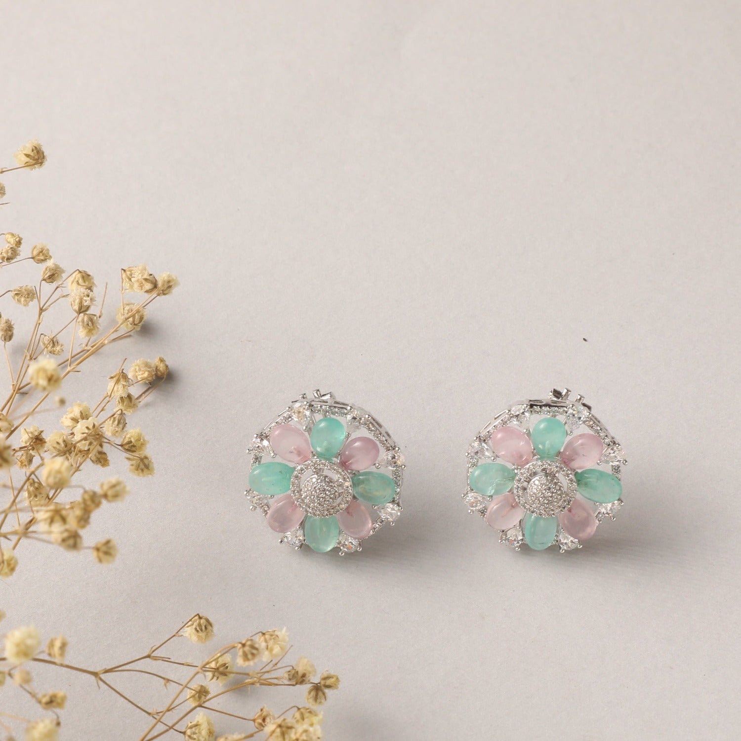 Earrings Blush and Green Bouquet Stud Earrings