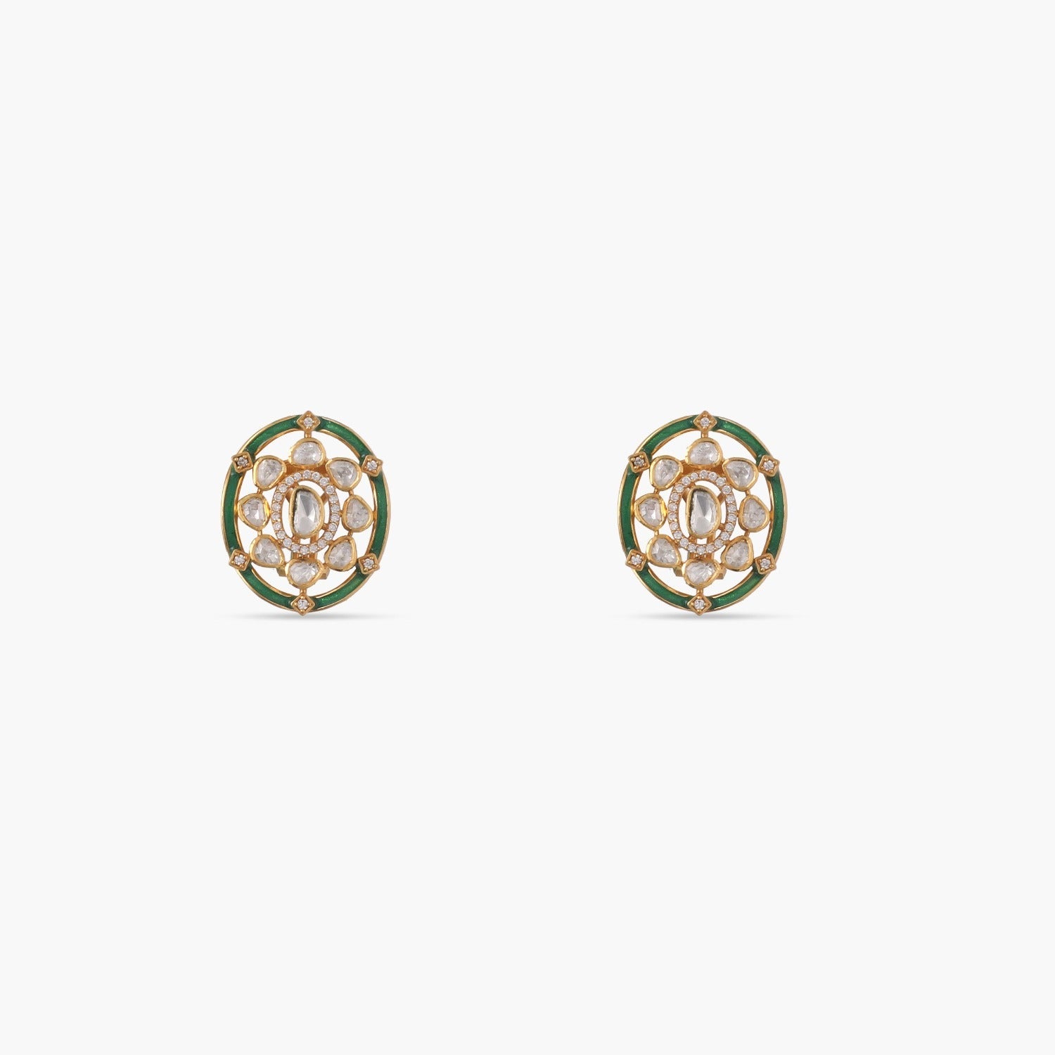 Earrings Floral Moissanite Green Enamel Stud Earrings