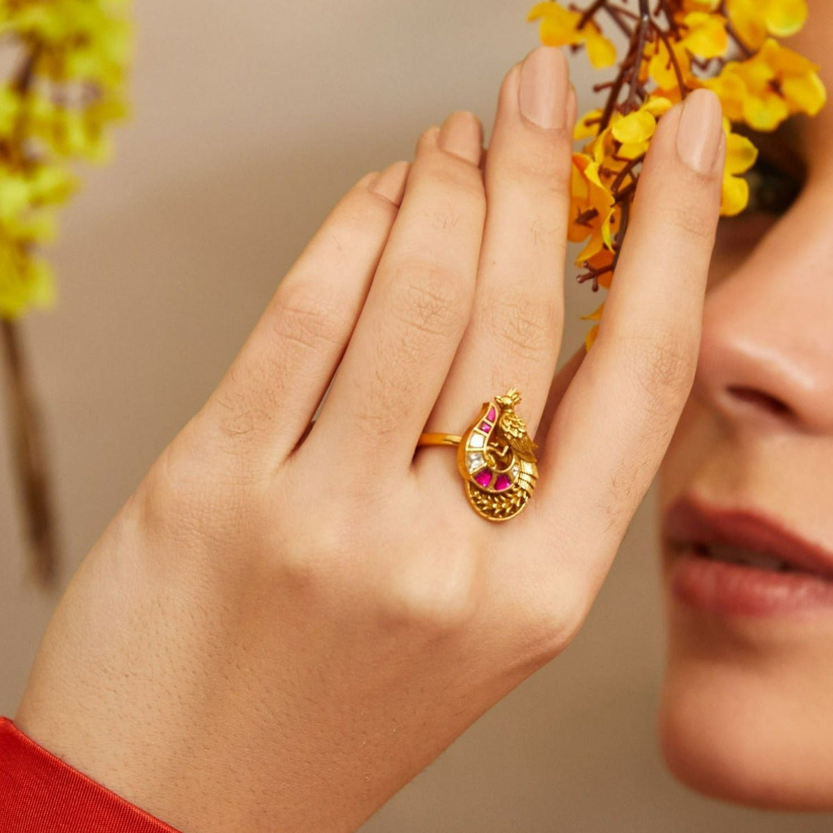 Finger Ring Peacock Jadau Silver Finger Ring