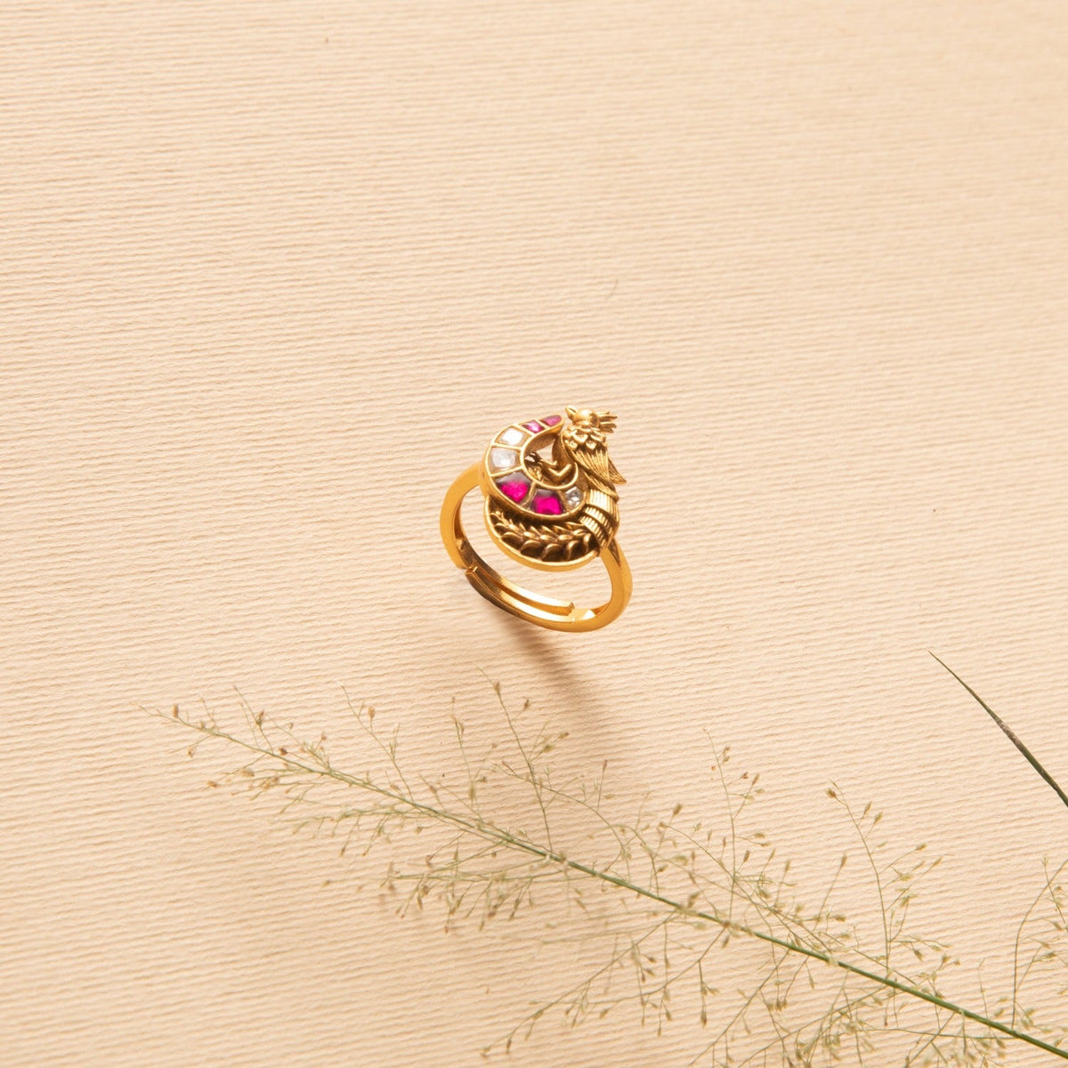 Finger Ring Peacock Jadau Silver Finger Ring
