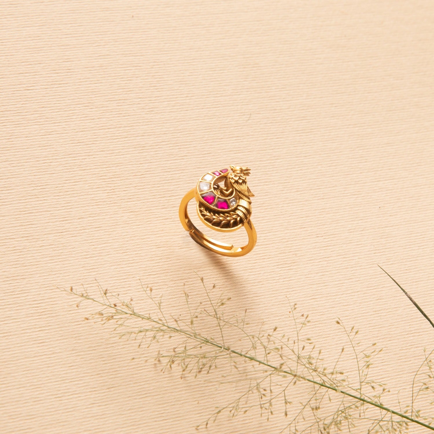 Finger Ring Peacock Jadau Silver Finger Ring