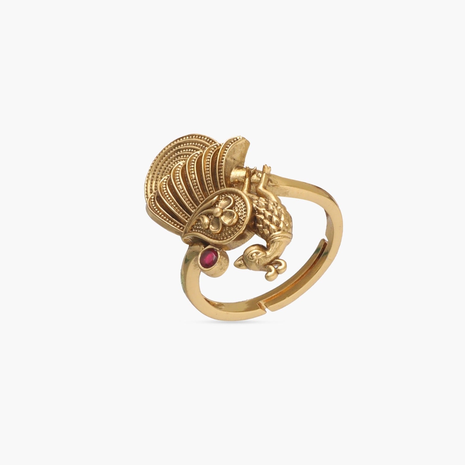 Finger Ring Feathered Charm Antique Gold Finish Silver Finger Ring