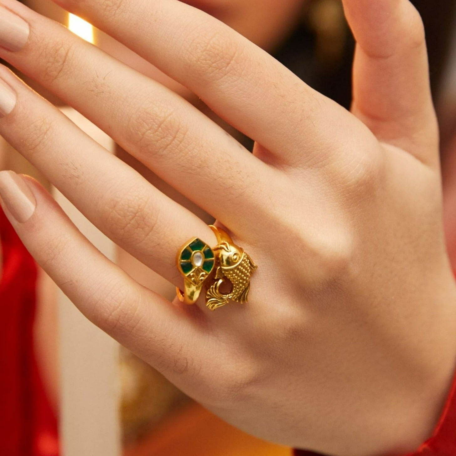 Finger Ring Meena Kavya Antique Gold Finish Silver Finger Ring