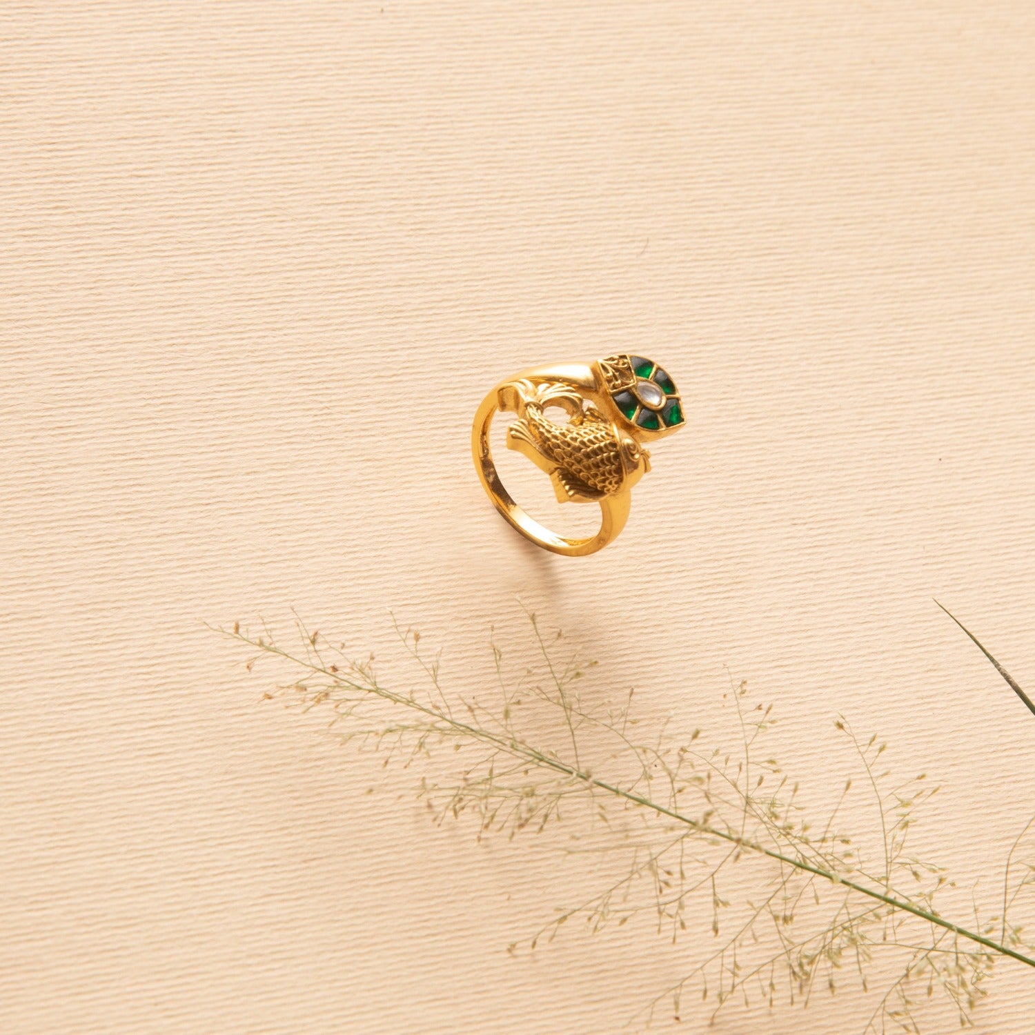 Finger Ring Meena Kavya Antique Gold Finish Silver Finger Ring