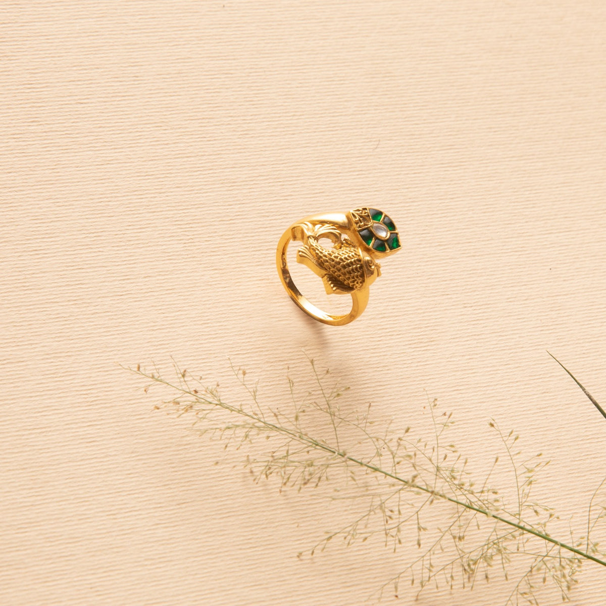 Meena Kavya Antique Gold Finish Silver Finger Ring