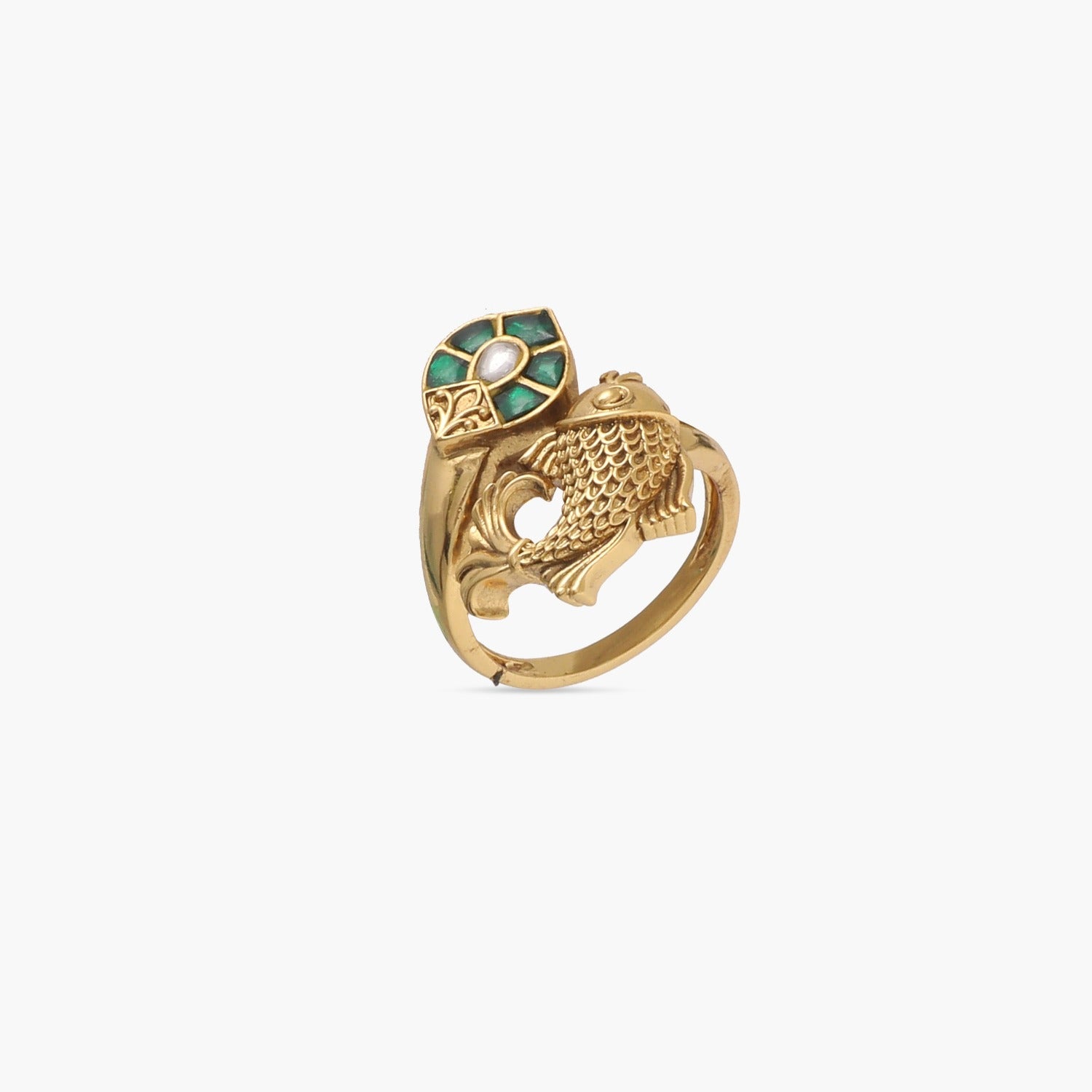 Finger Ring Meena Kavya Antique Gold Finish Silver Finger Ring