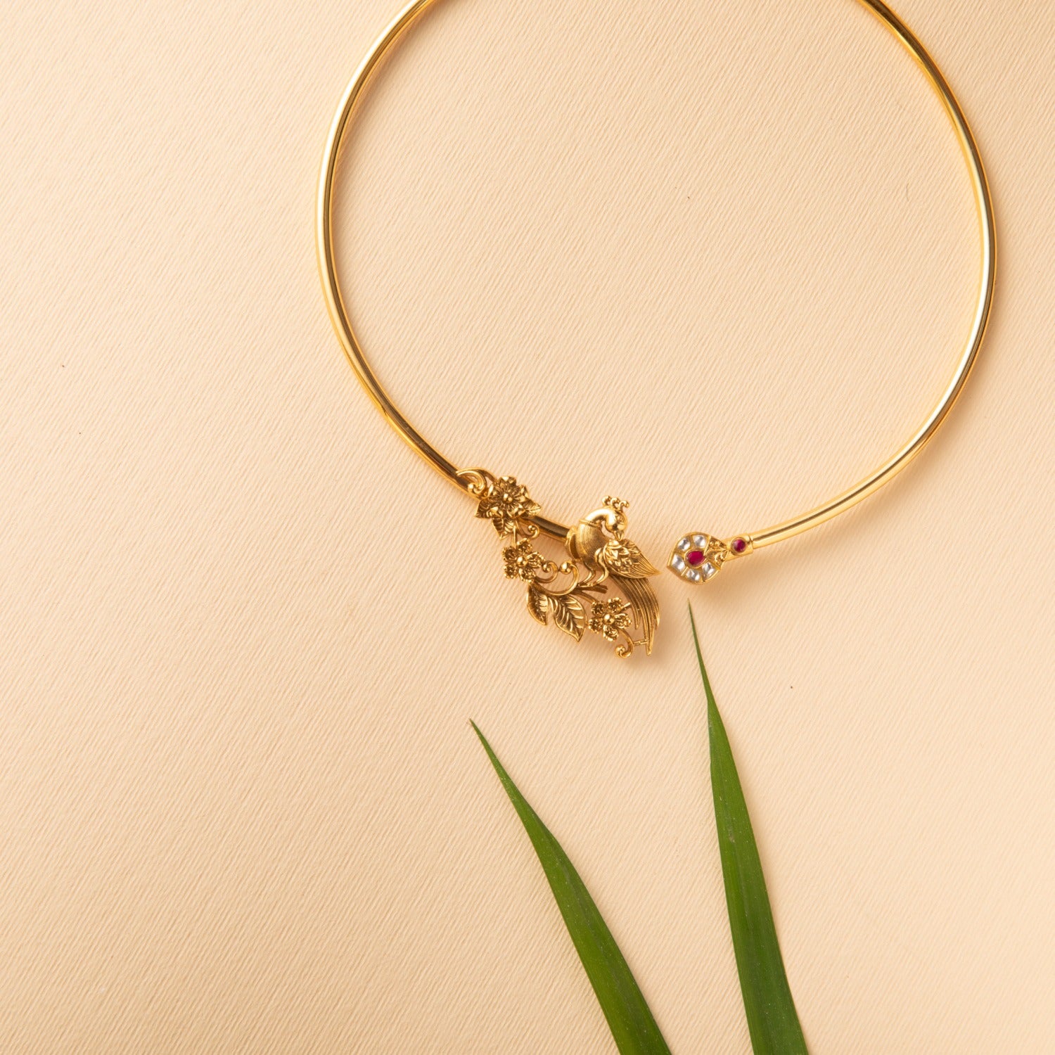 Mayurika Antique Gold Finish Silver Hasli Necklace 