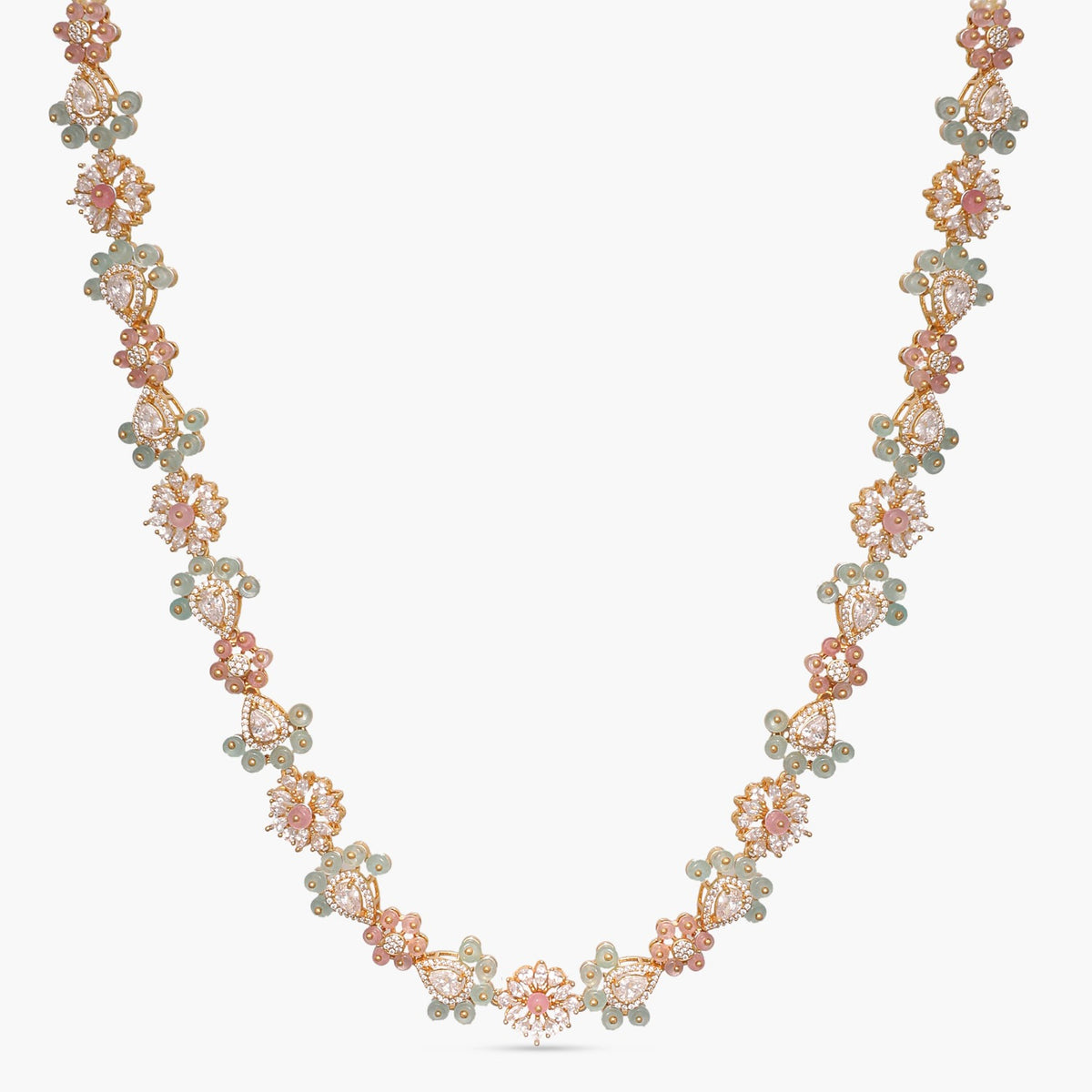 Floral Fiesta CZ Silver Long Necklace