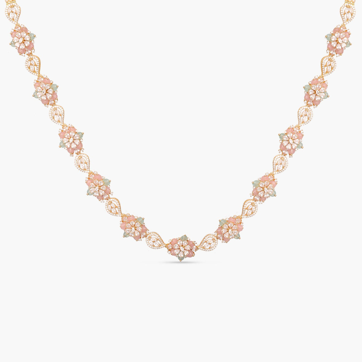 Petal Floral CZ Silver Long Necklace