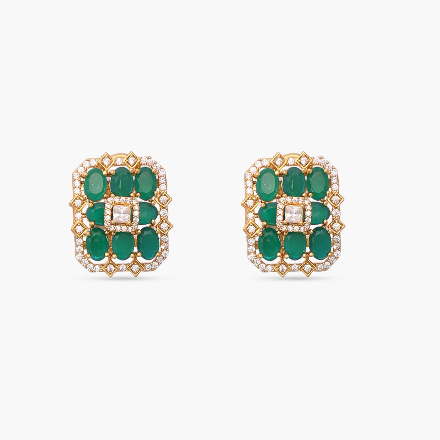 Earrings Square Floral CZ Silver Stud Earrings