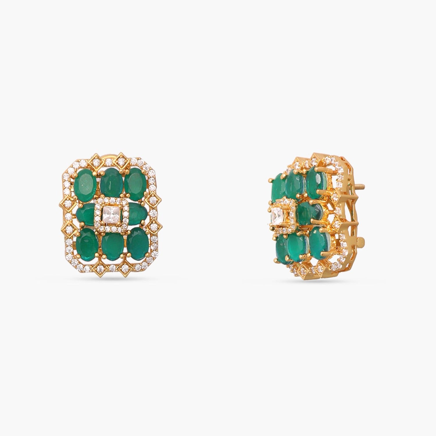 Earrings Square Floral CZ Silver Stud Earrings