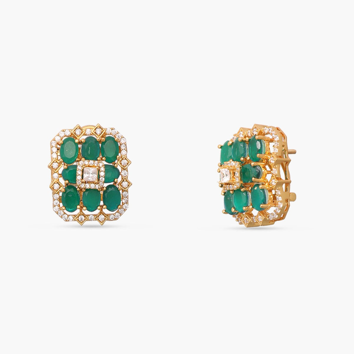 Square Floral CZ Silver Stud Earrings