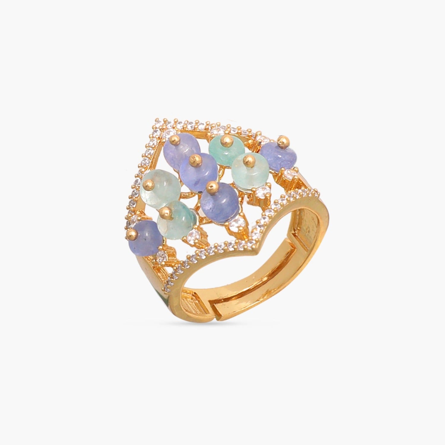 Simple Floral CZ Silver Finger Ring