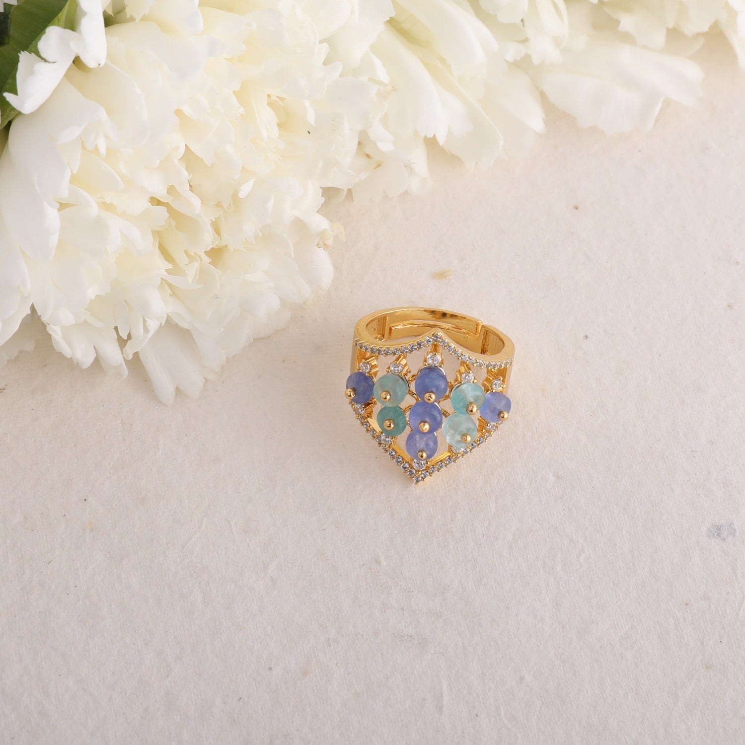 Simple Floral CZ Silver Finger Ring