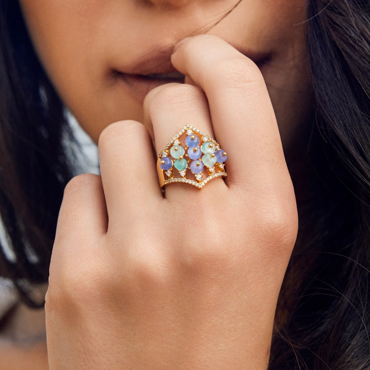 Simple Floral CZ Silver Finger Ring
