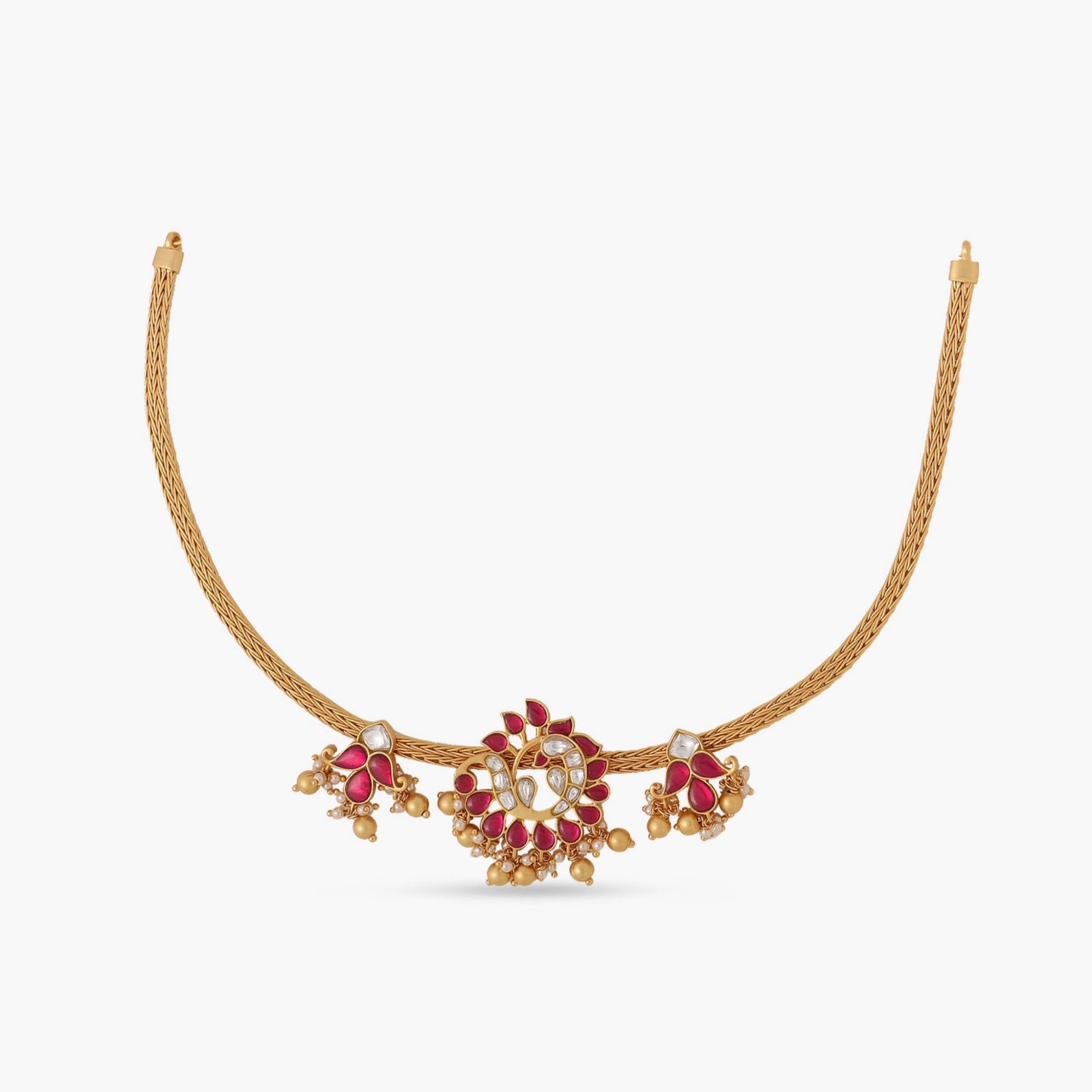 Mayura Kempu Jadau Silver Hasli Necklace