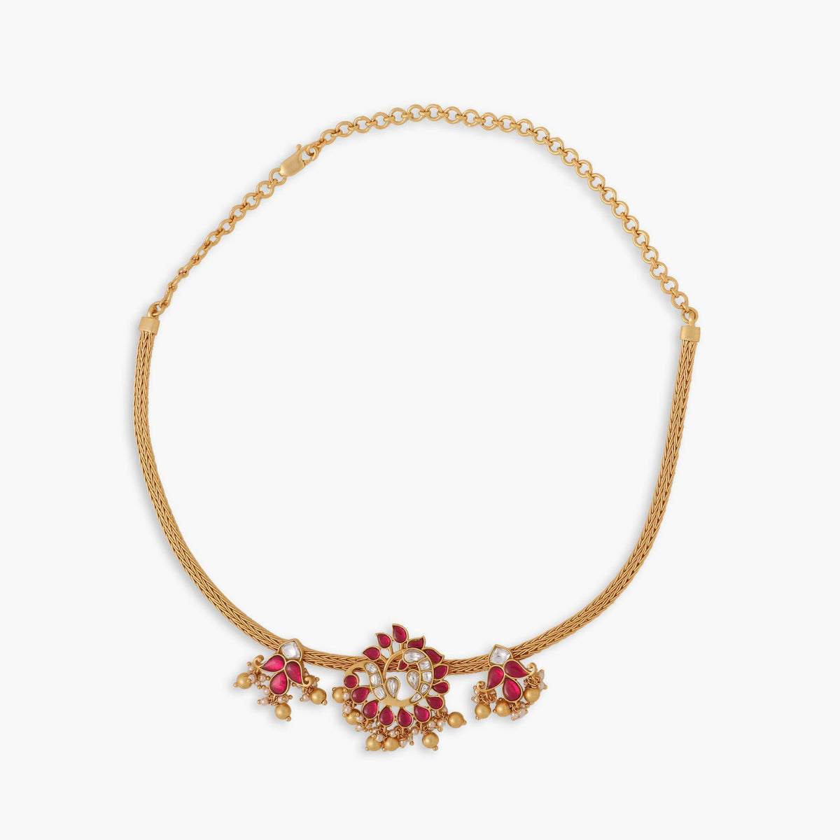 Mayura Kempu Jadau Silver Hasli Necklace