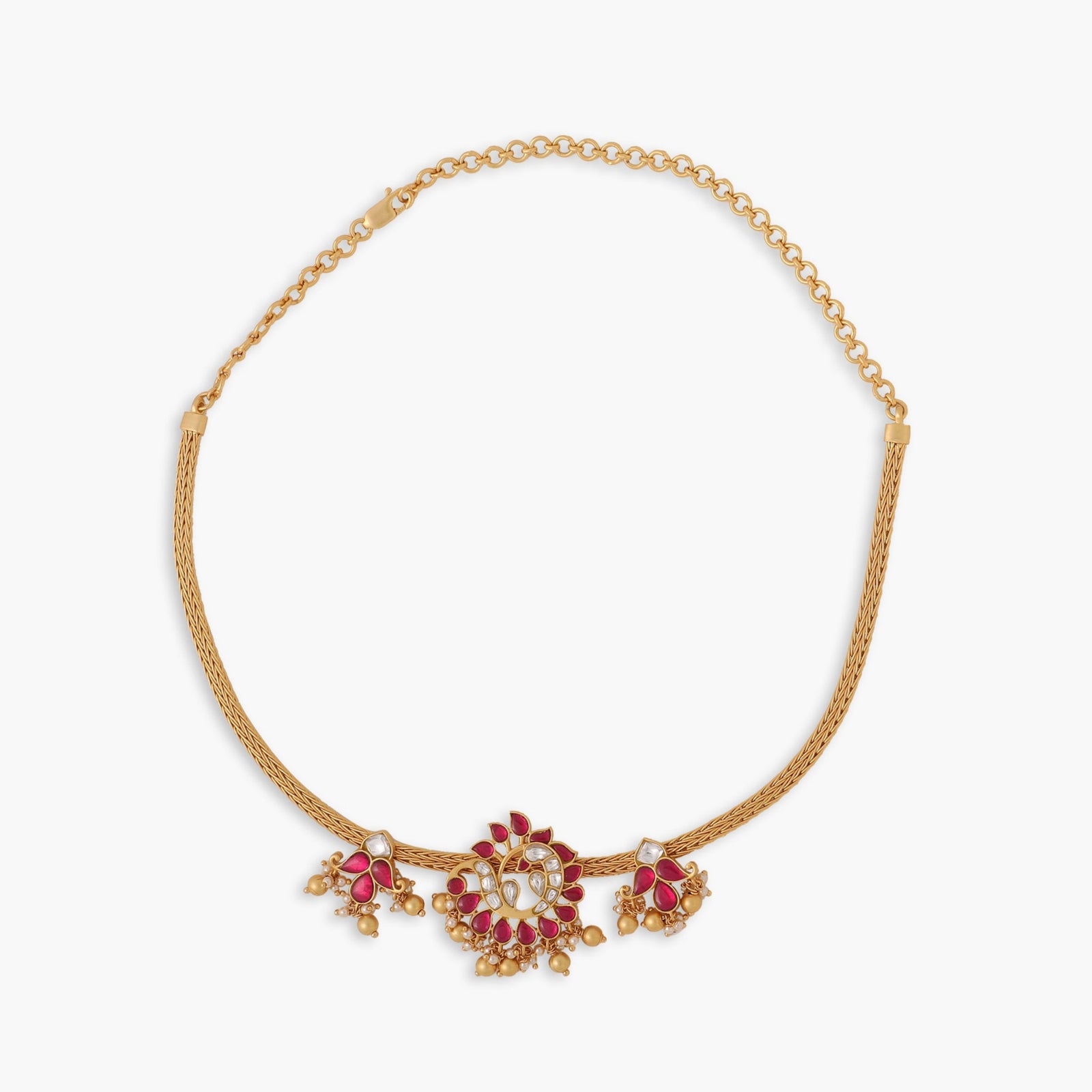 Mayura Kempu Jadau Silver Hasli Necklace