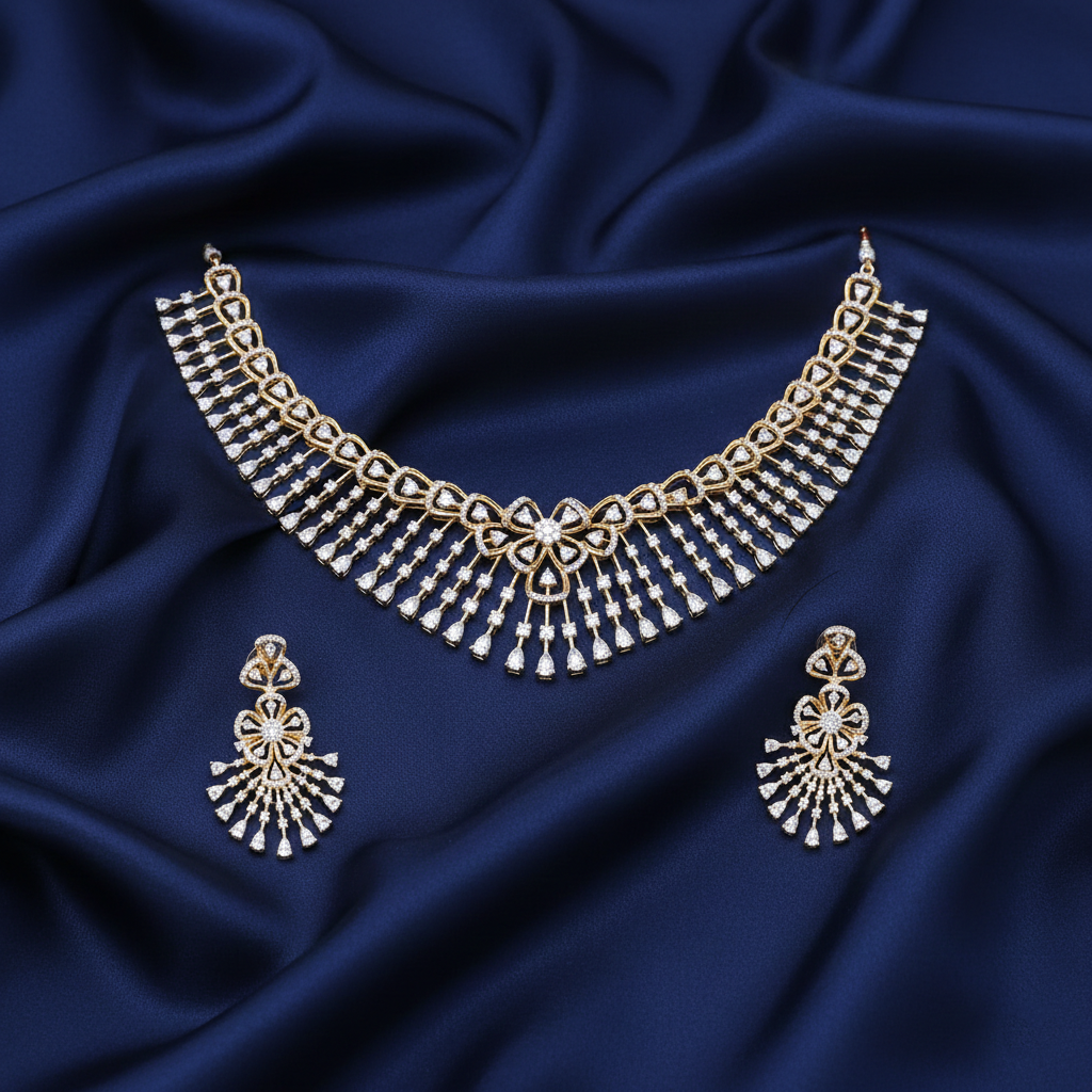 Necklaces Prafulti Zircon Silver Necklace Set