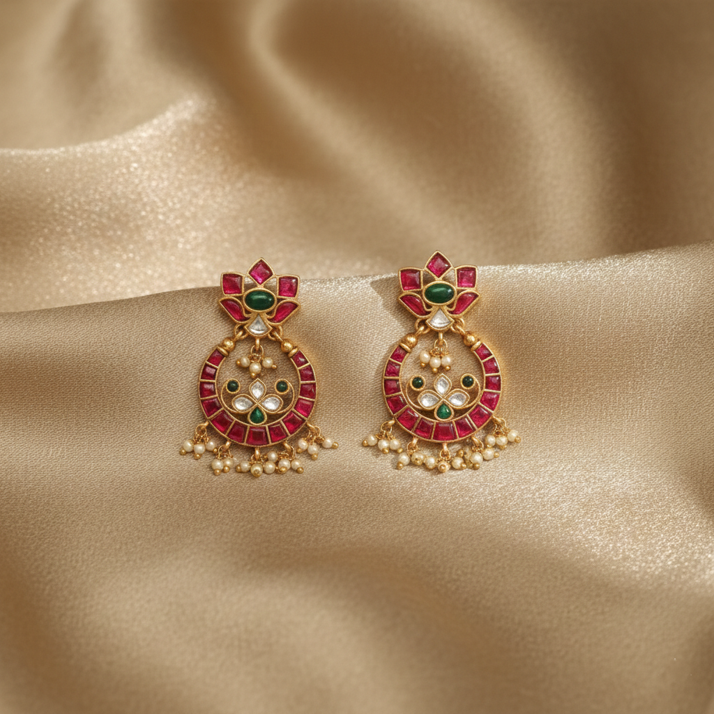 Earrings Pushpa Kempu Jadau Silver Chandbali Earrings