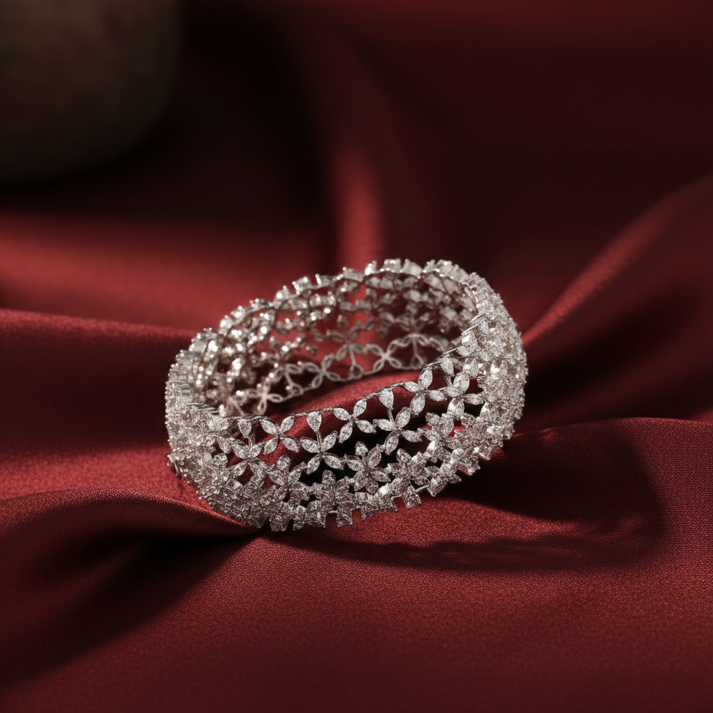 Rasika Blossoming Floral CZ Silver Bangle