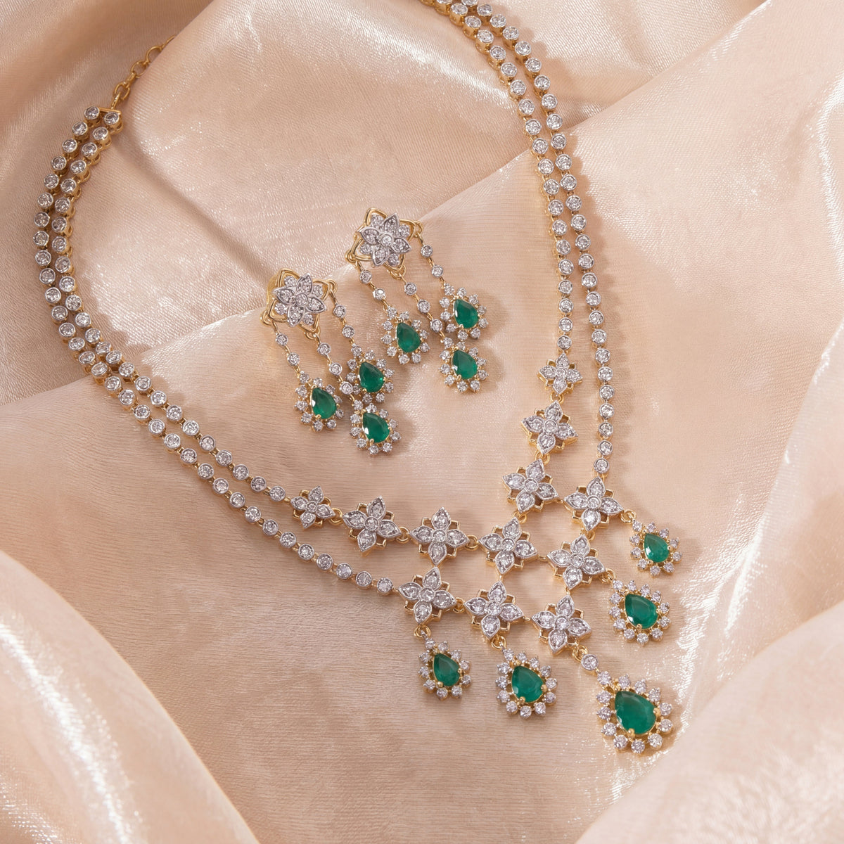 Tara CZ Silver Necklace Set
