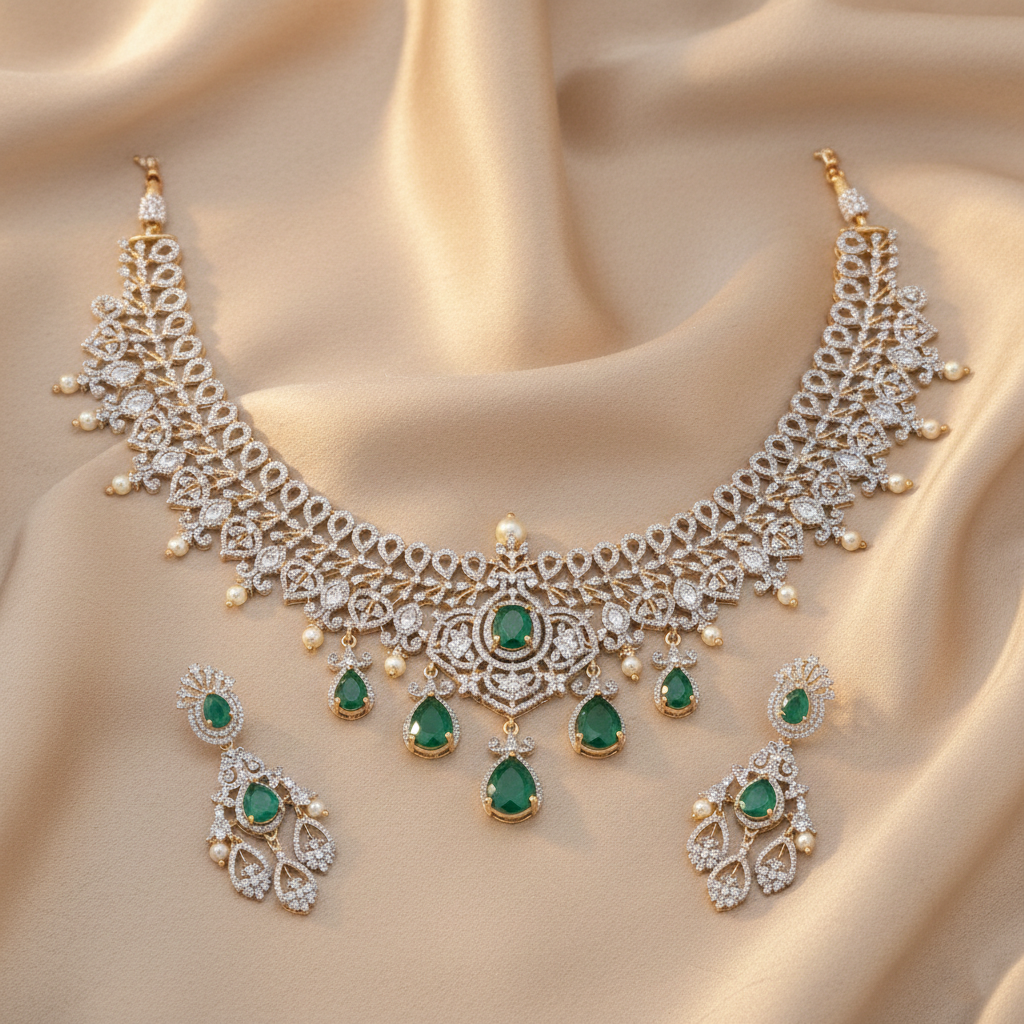 Necklaces Ridhi CZ Silver Necklace Set