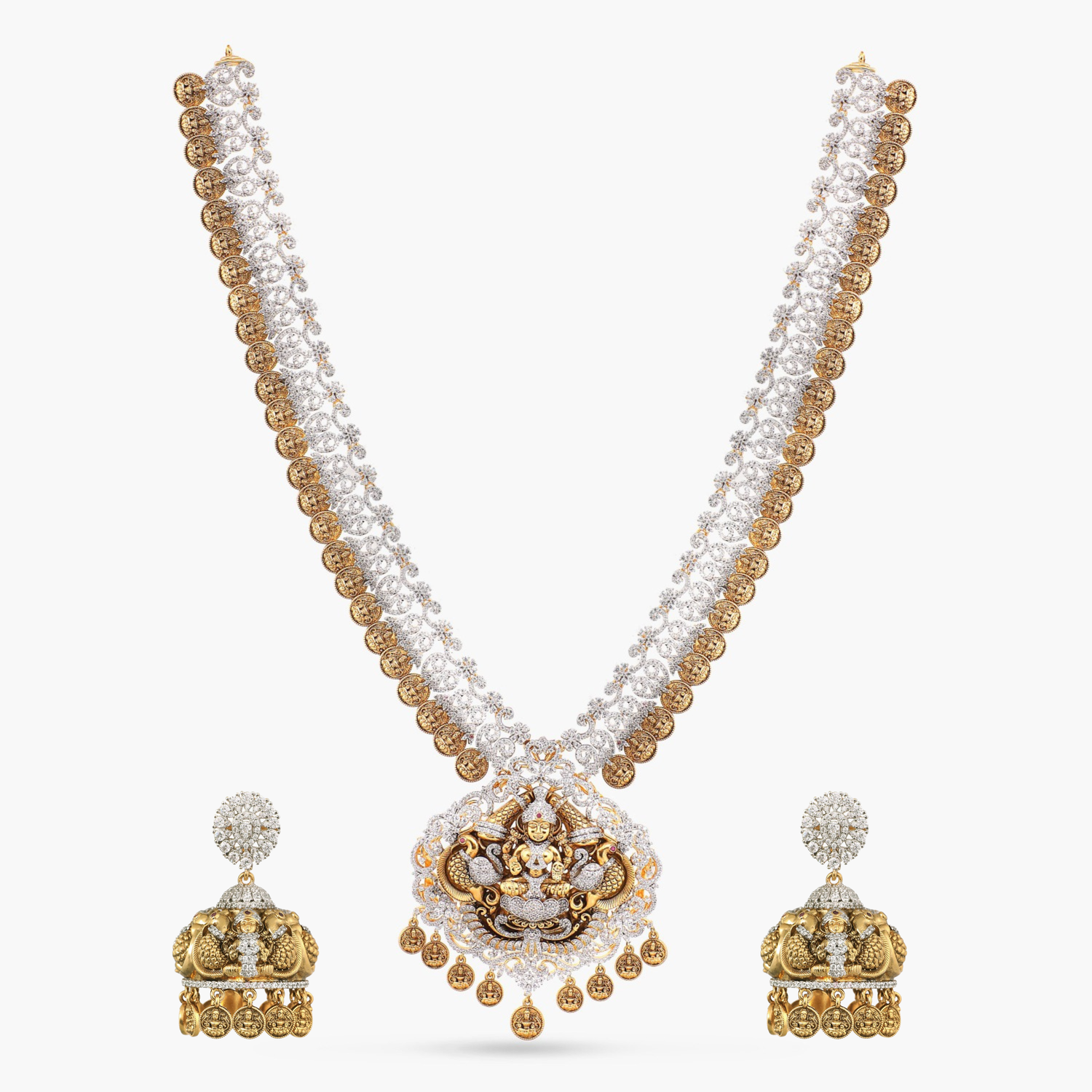 Necklaces Lakshita Antique Nakshi Silver CZ Necklace Set