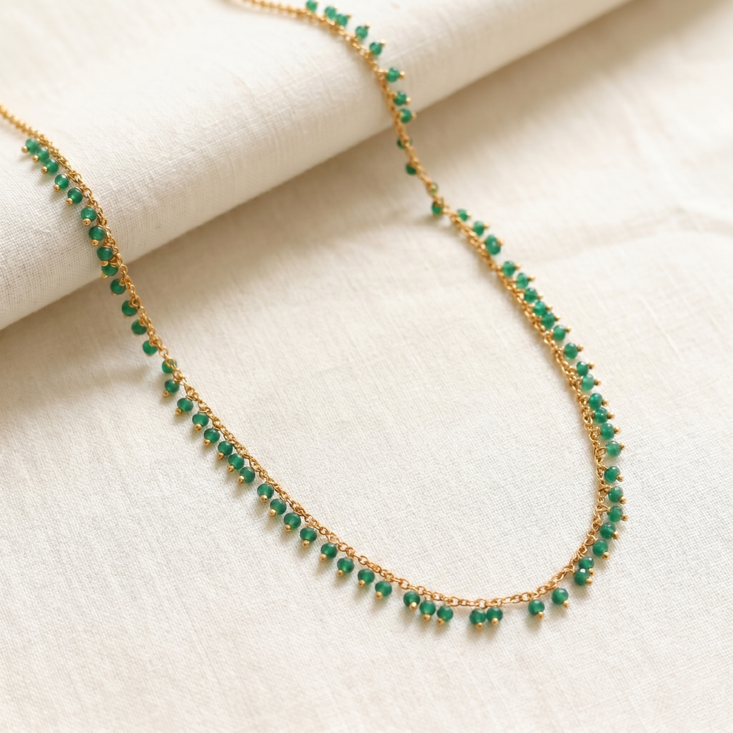 Arfa Green Beads Silver Necklace