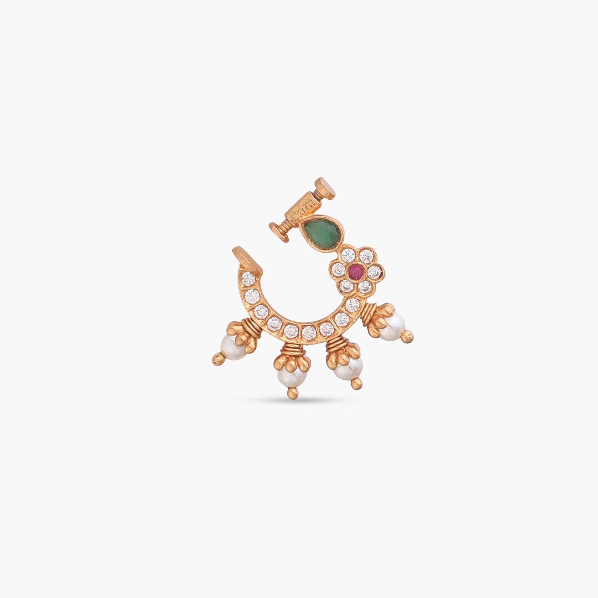 Vihitha Kempu Jadau SIlver Nose Ring