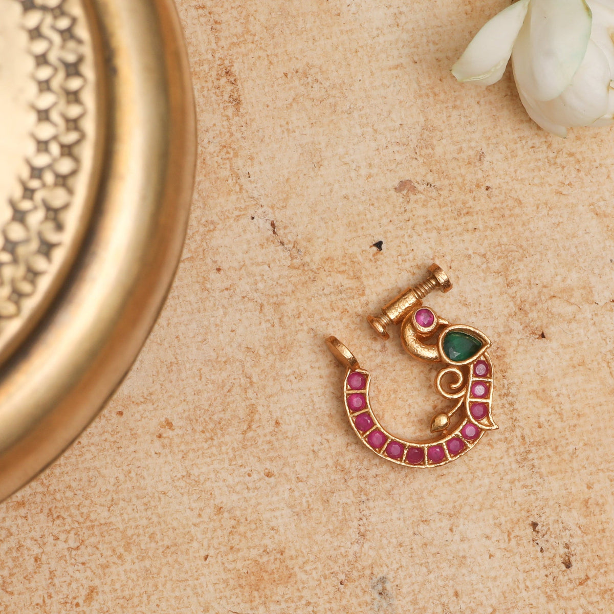 Manvitha Kempu Jadau Silver Nose Ring