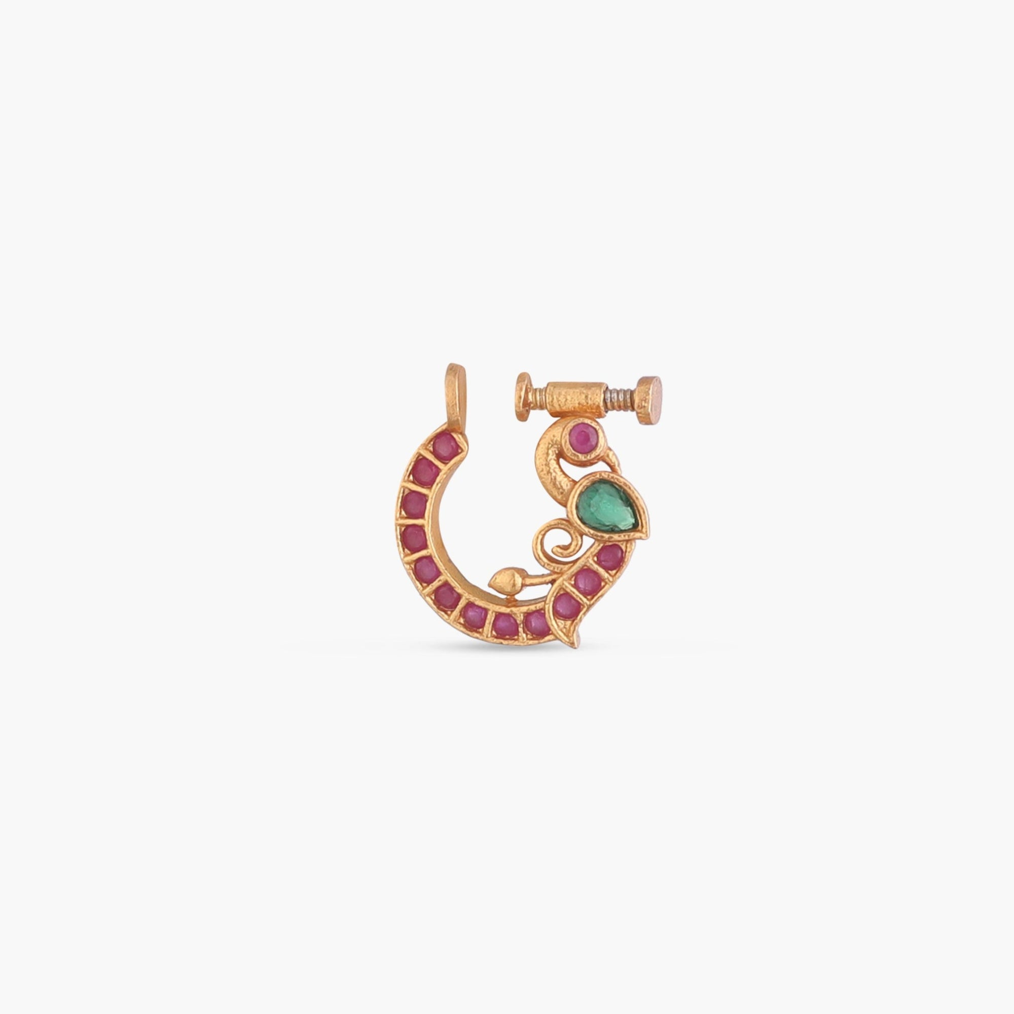 Manvitha Kempu Jadau Silver Nose Ring