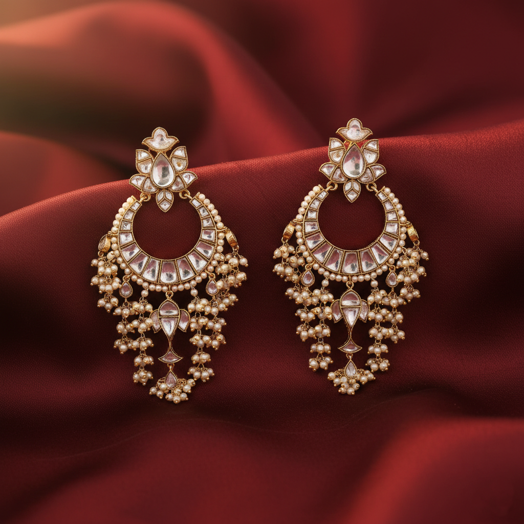 Earrings Sheva Jadau Silver Chandbali Earrings