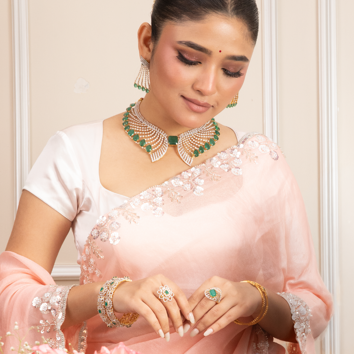 Aveline Emerald CZ Silver Necklace Set