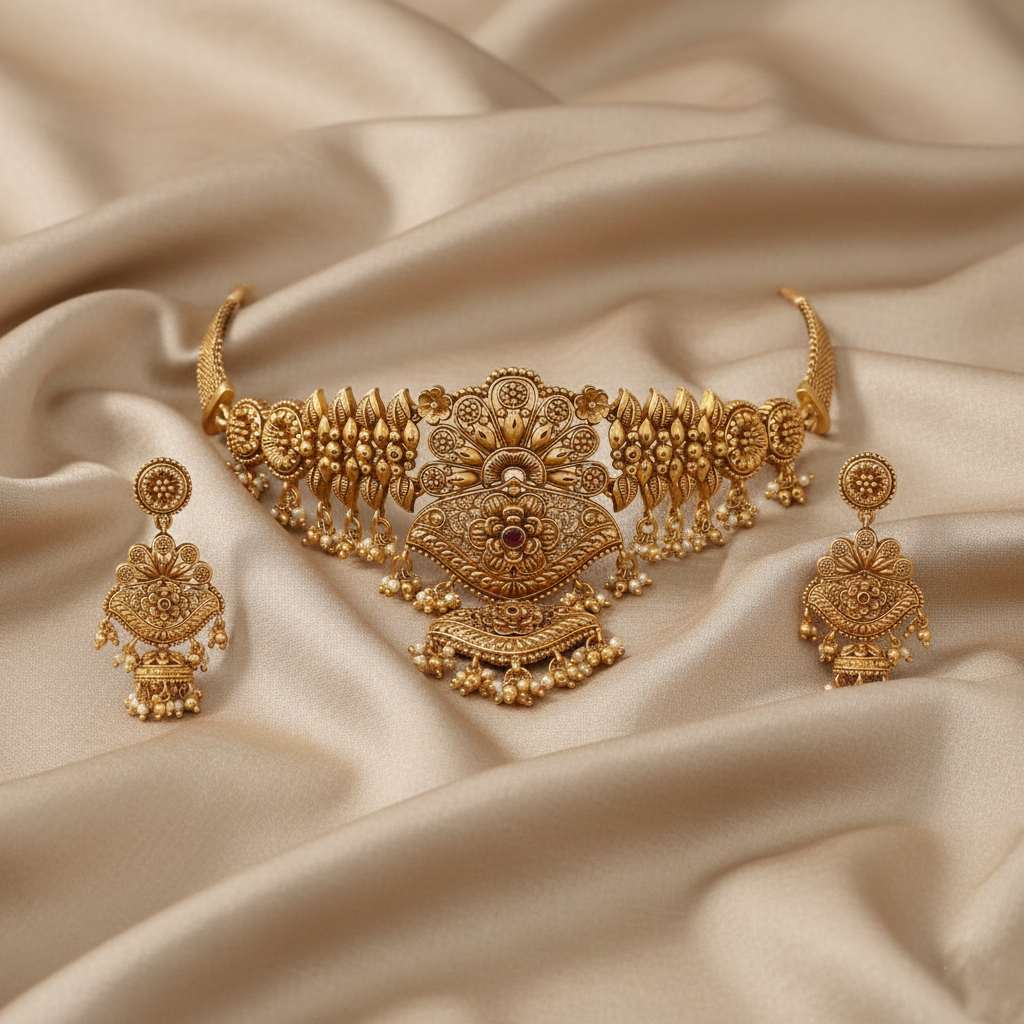 Necklaces Swara Floral Classic Statement Choker Set