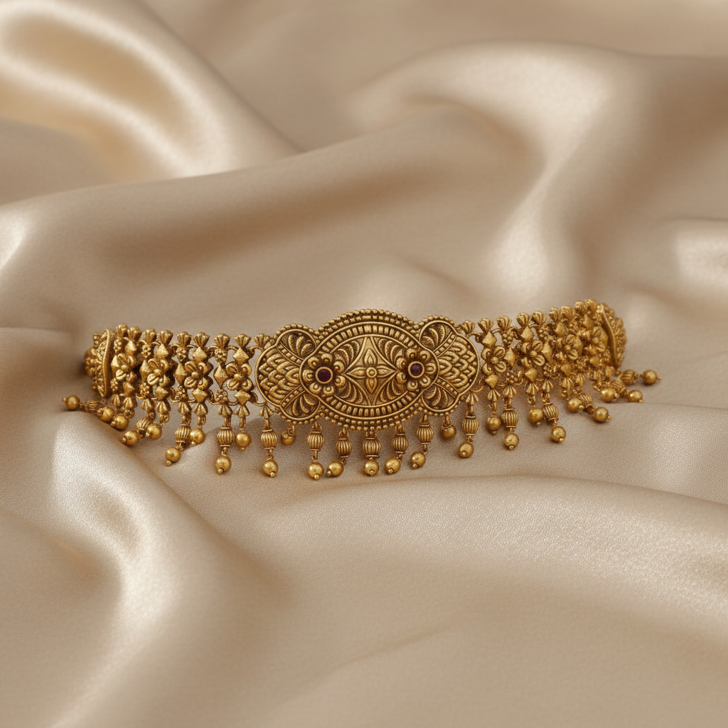 Necklaces Swara Floral Silver Choker Set