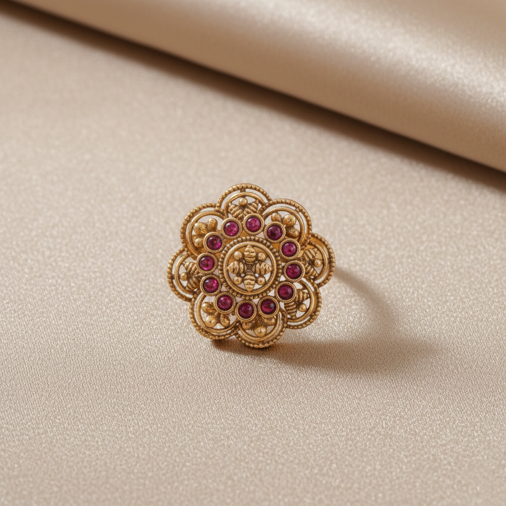 Swara Square Floral Silver Ring